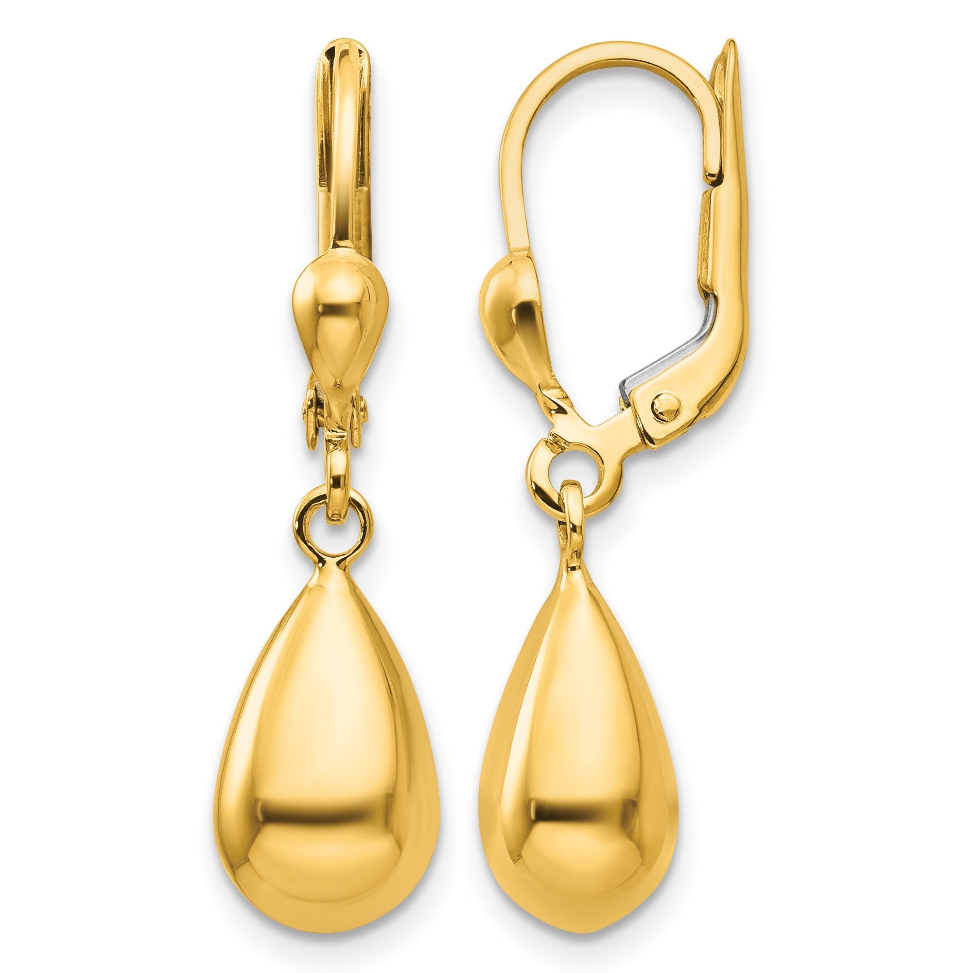 14k Polished Teardrop Dangle Leverback Earrings