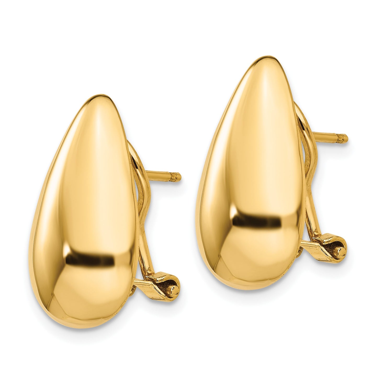 14k 10x20mm Polished Teardrop Omega Back Post Earrings