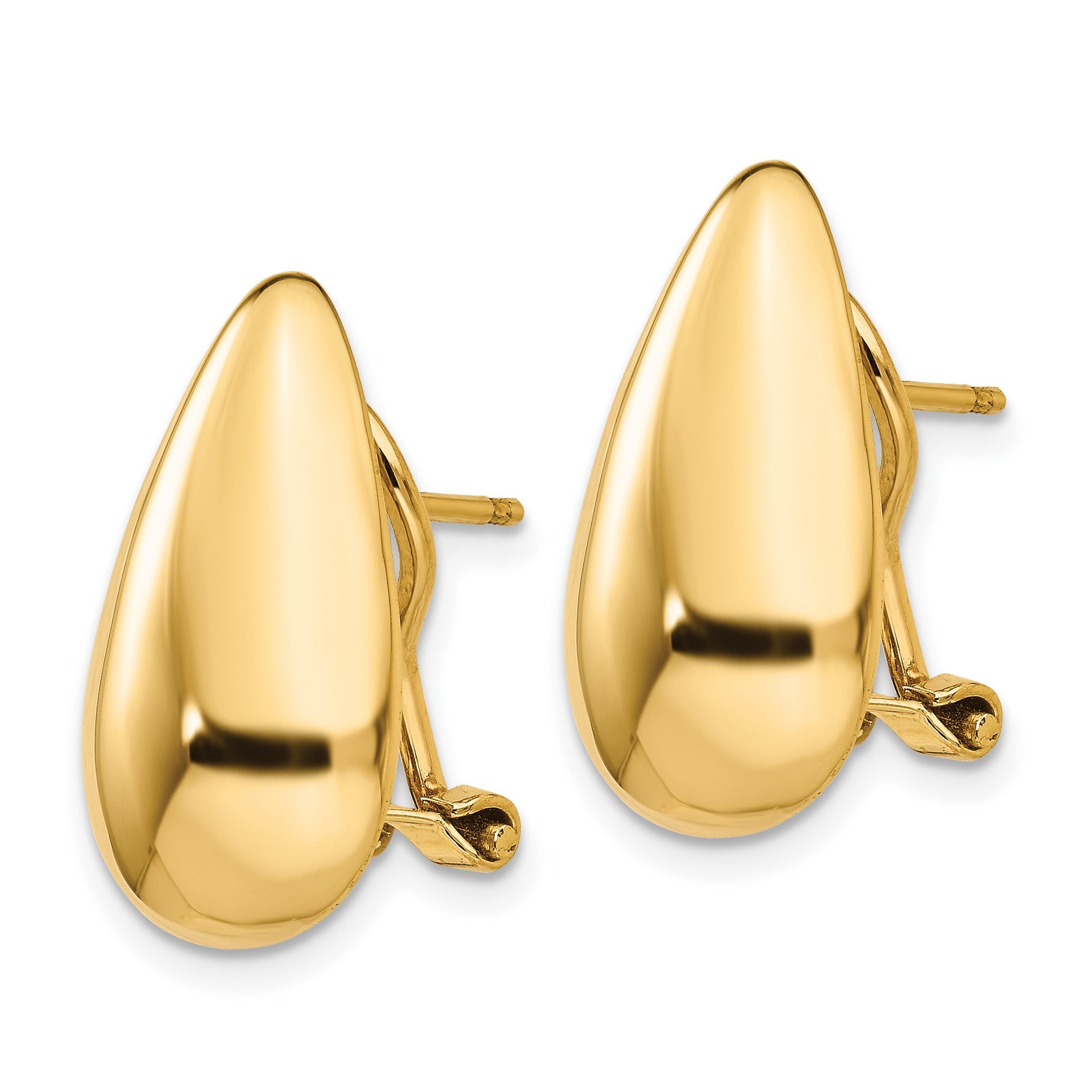 14k 10x20mm Polished Teardrop Omega Back Post Earrings