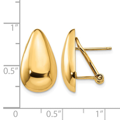 14k 10x20mm Polished Teardrop Omega Back Post Earrings
