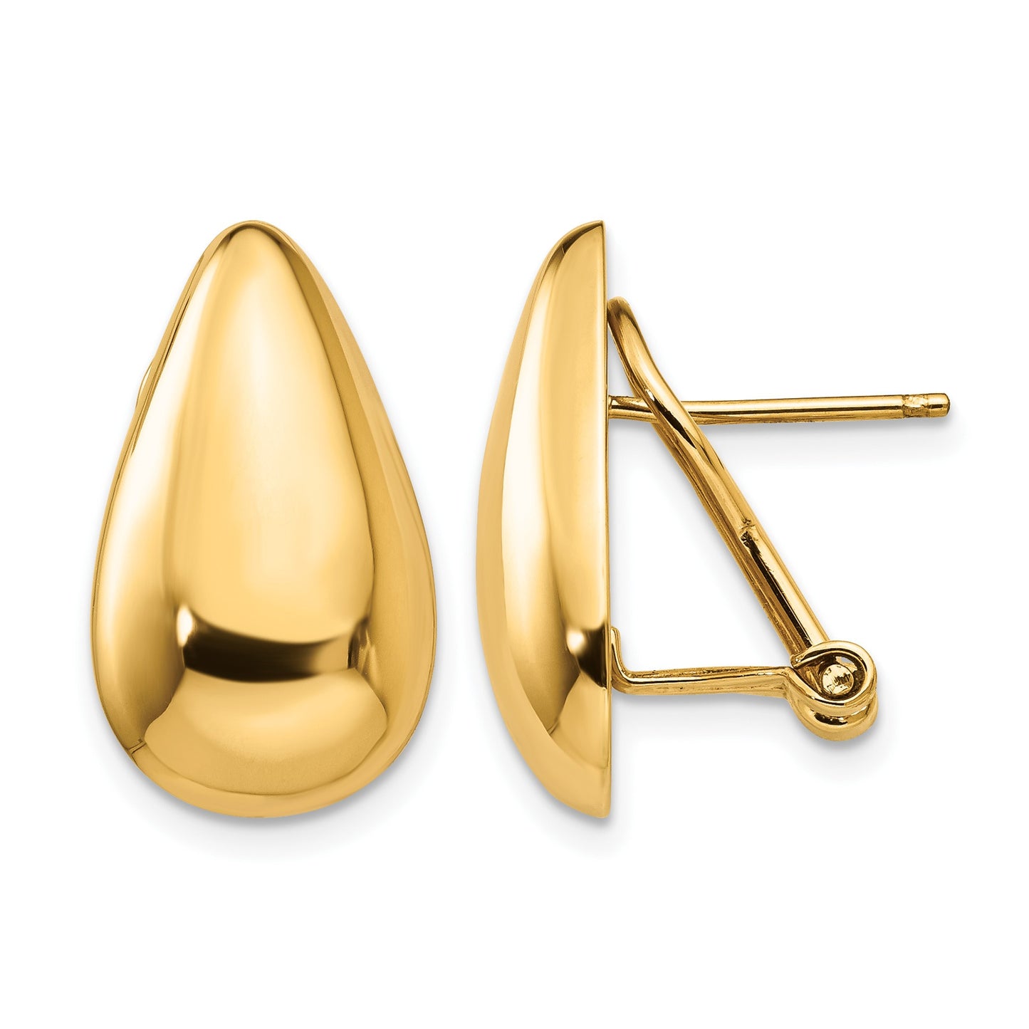 14k 10x20mm Polished Teardrop Omega Back Post Earrings