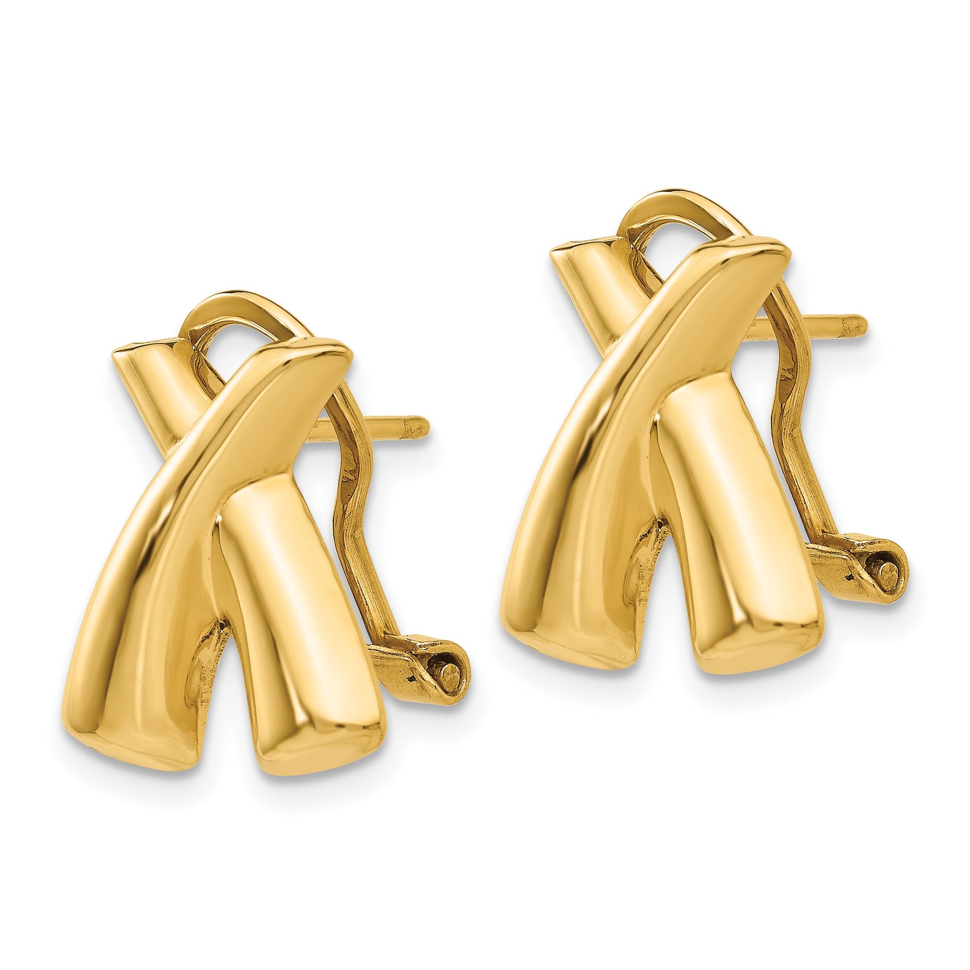 14k 13x15mm Polished X Omega Back Post Earrings