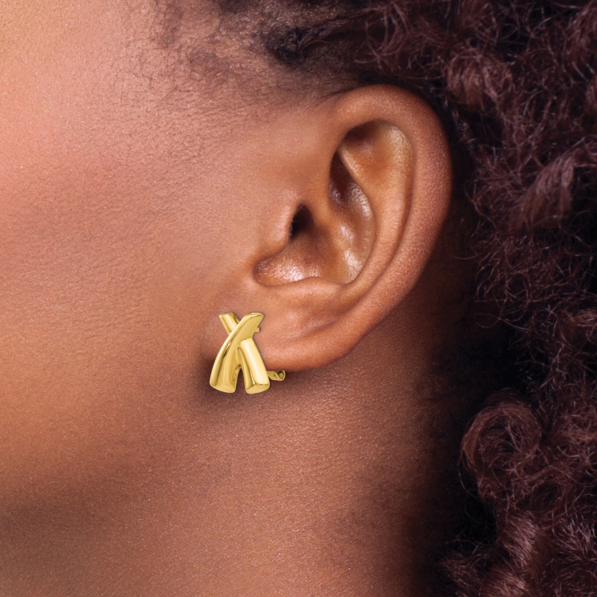 14k 13x15mm Polished X Omega Back Post Earrings