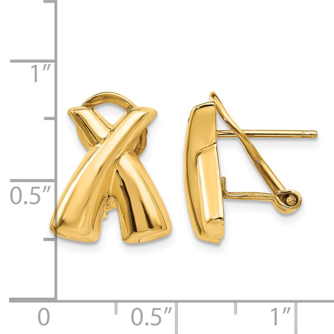 14k 13x15mm Polished X Omega Back Post Earrings