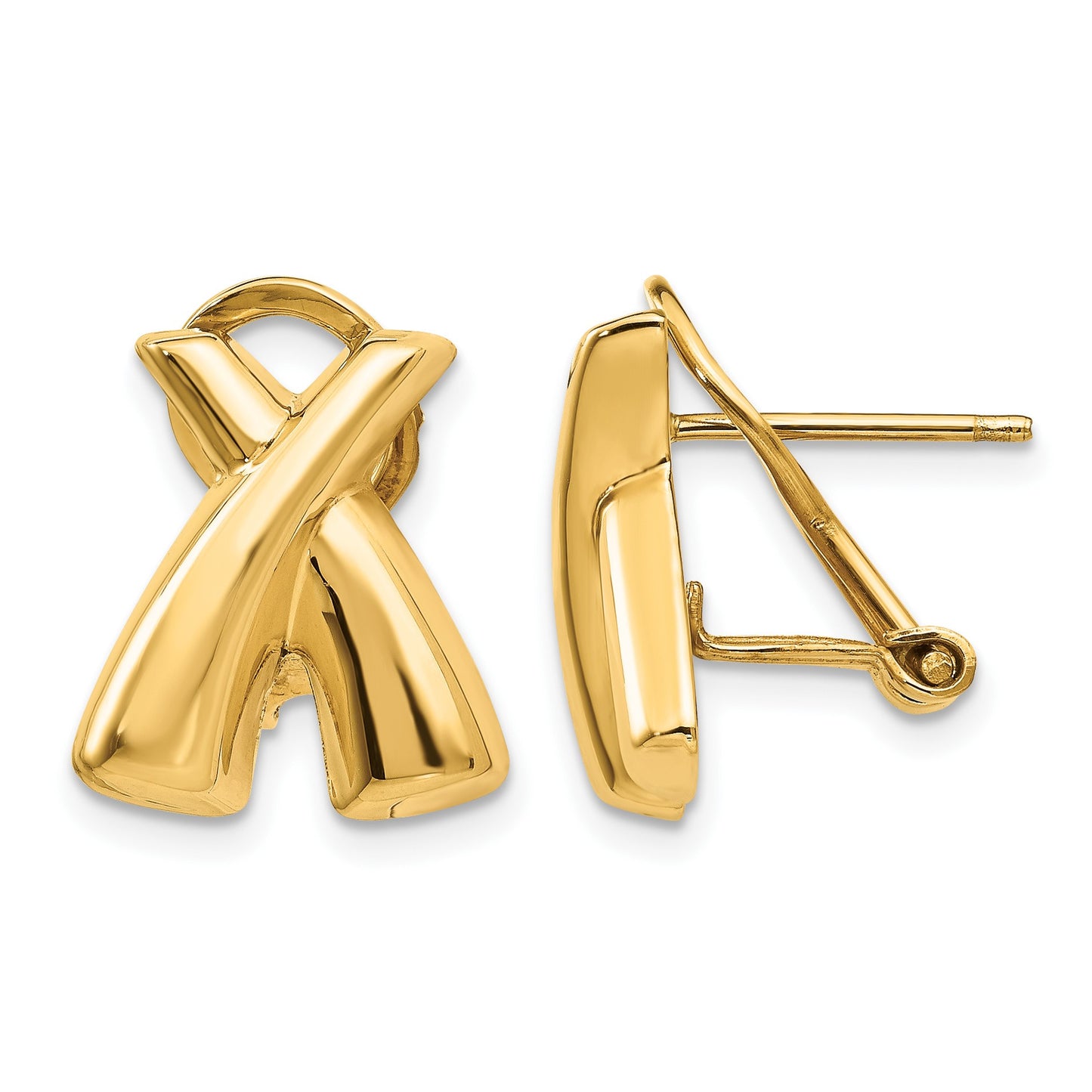 14k 13x15mm Polished X Omega Back Post Earrings