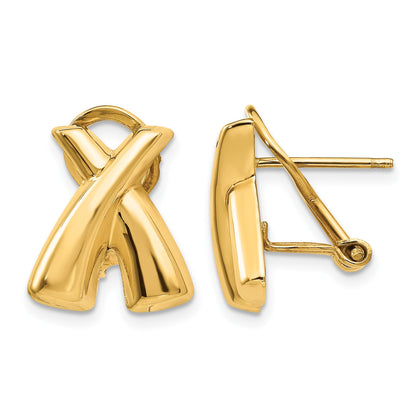 14k 13x15mm Polished X Omega Back Post Earrings