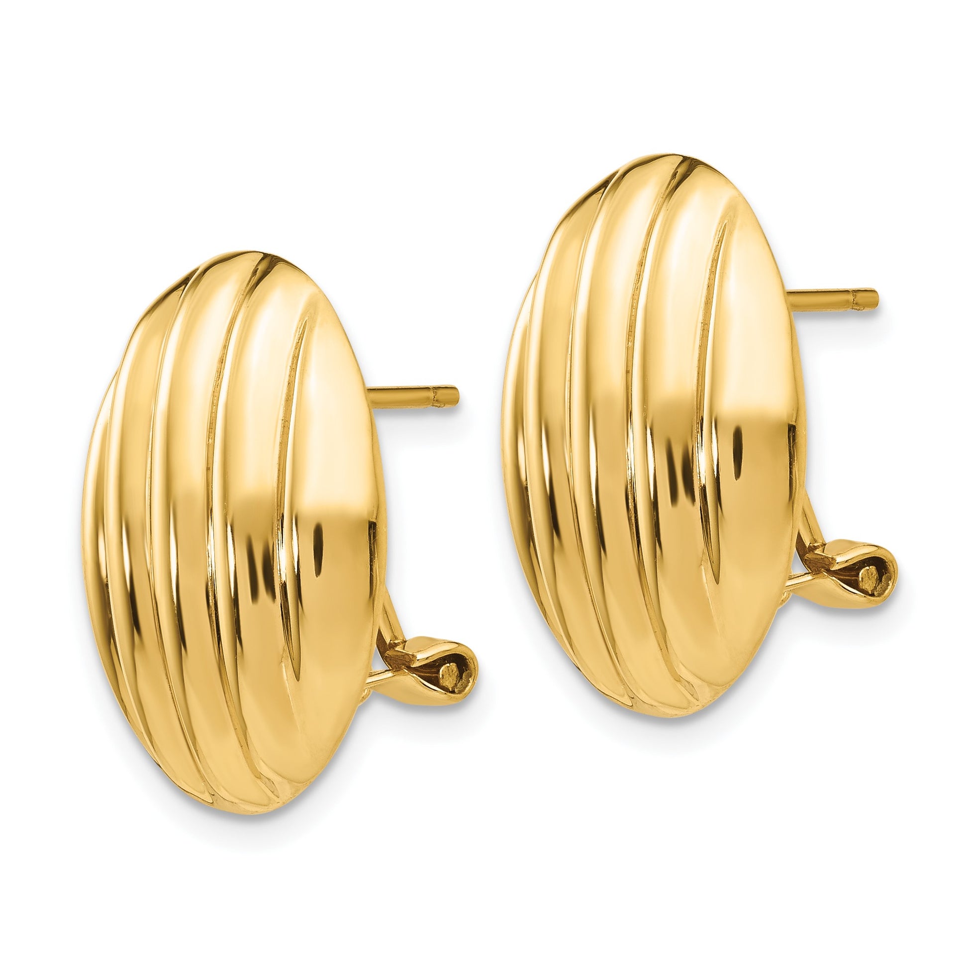 14k 14x19mm Oval Polished Fancy Ribbed Omega Back Post Earrings