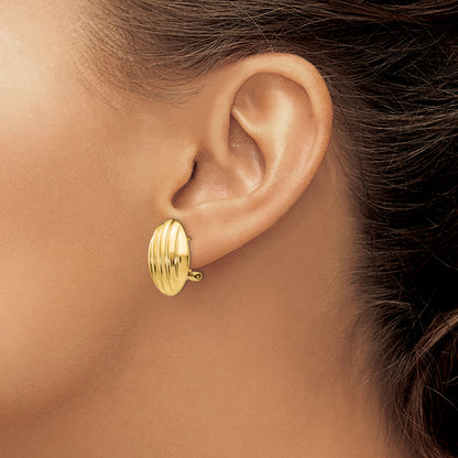 14k 14x19mm Oval Polished Fancy Ribbed Omega Back Post Earrings