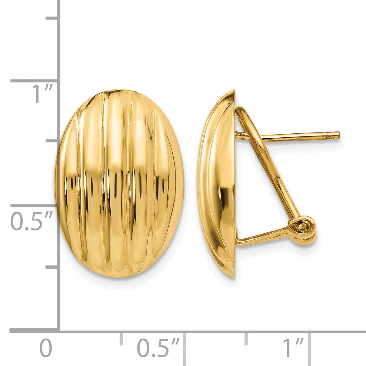 14k 14x19mm Oval Polished Fancy Ribbed Omega Back Post Earrings