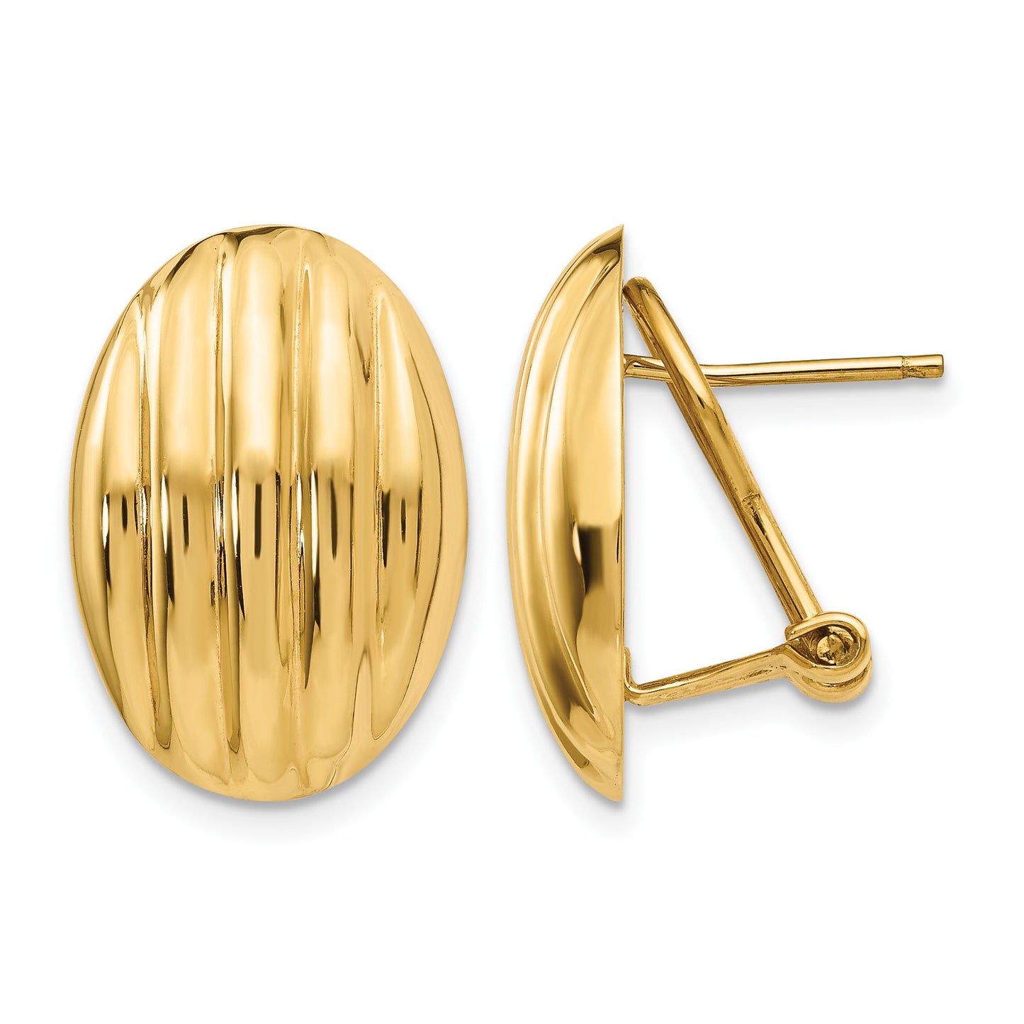 14k 14x19mm Oval Polished Fancy Ribbed Omega Back Post Earrings