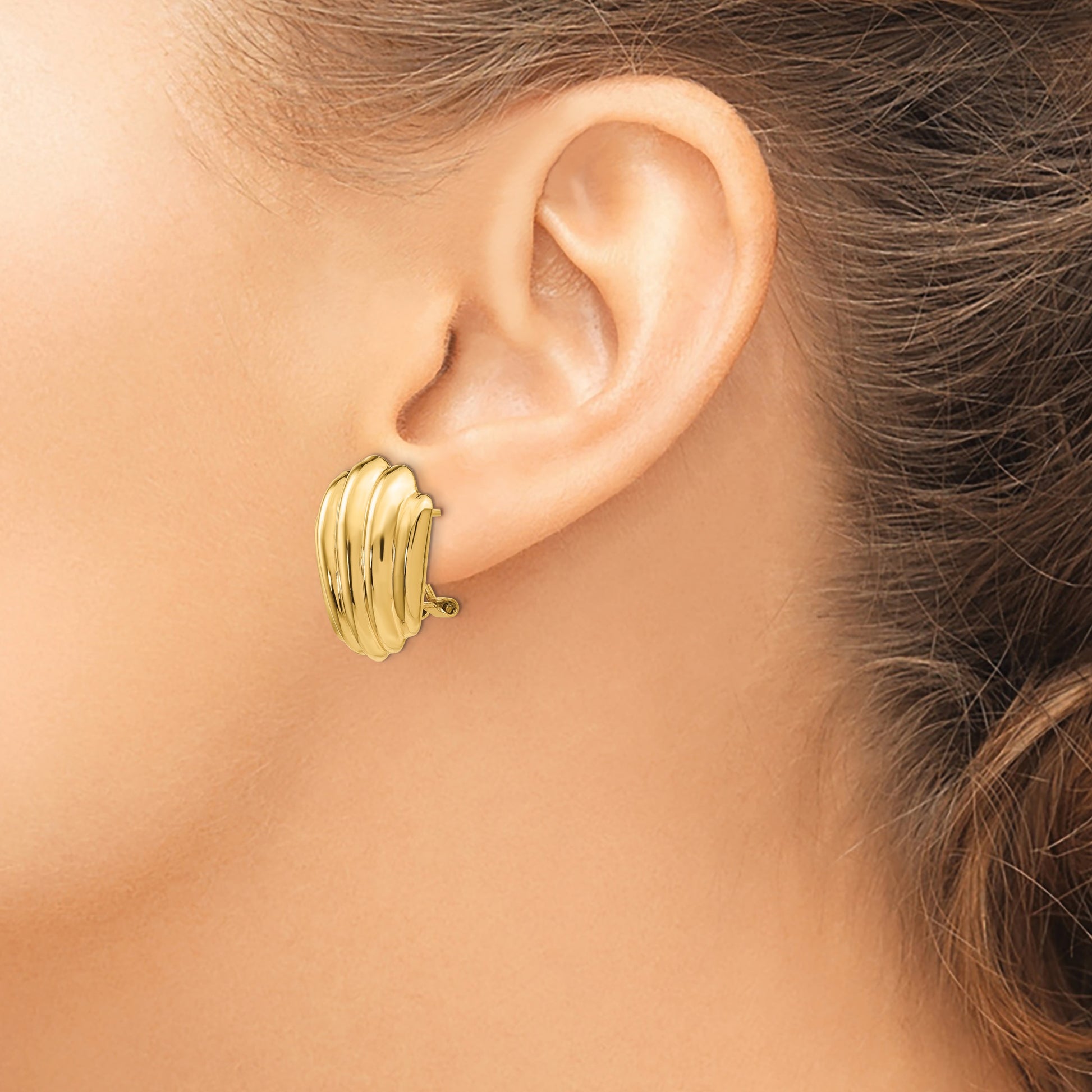 14k Polished Fancy Ribbed Omega Back Post Earrings