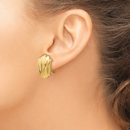 14k Polished Fancy Ribbed Omega Back Post Earrings