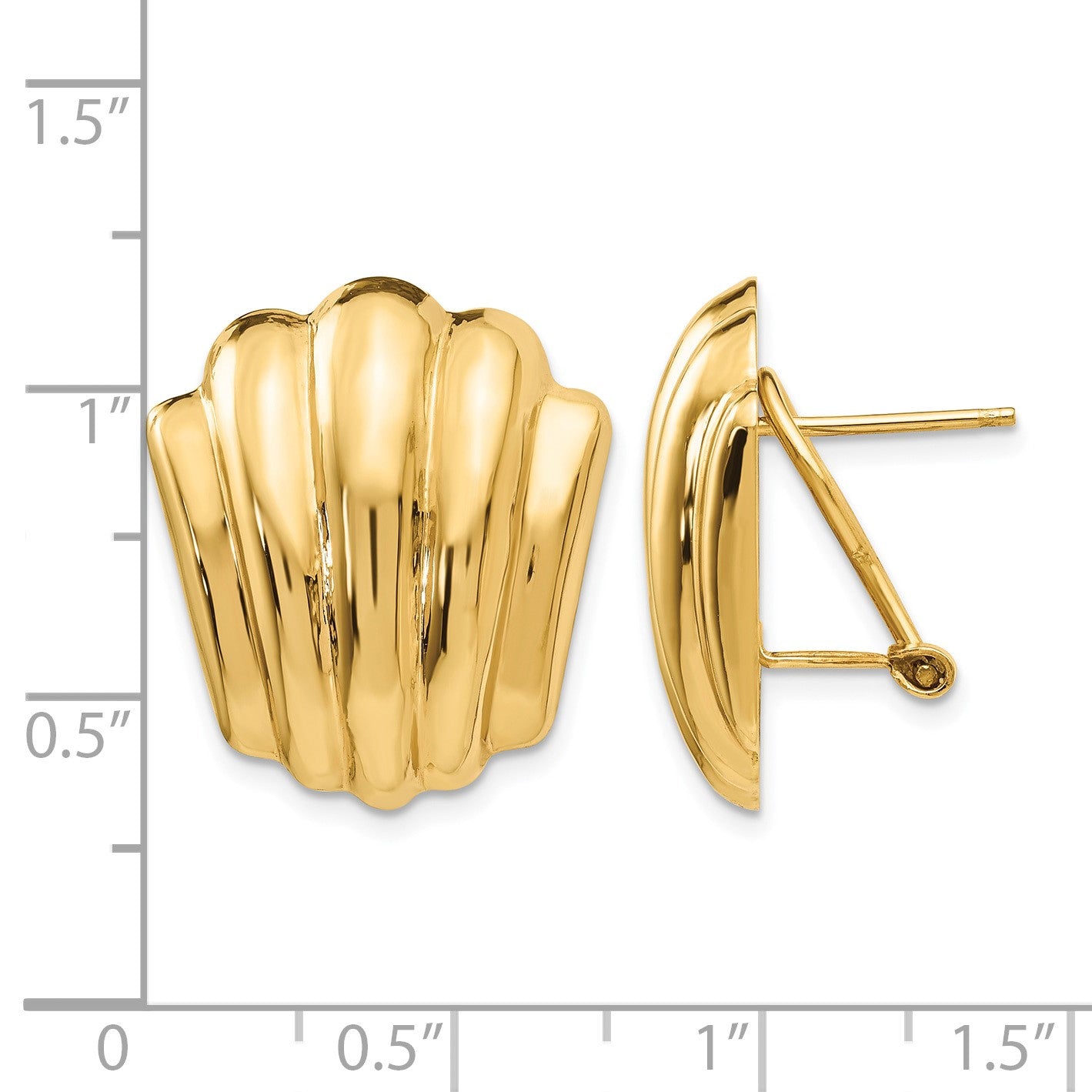 14k Polished Fancy Ribbed Omega Back Post Earrings