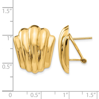 14k Polished Fancy Ribbed Omega Back Post Earrings