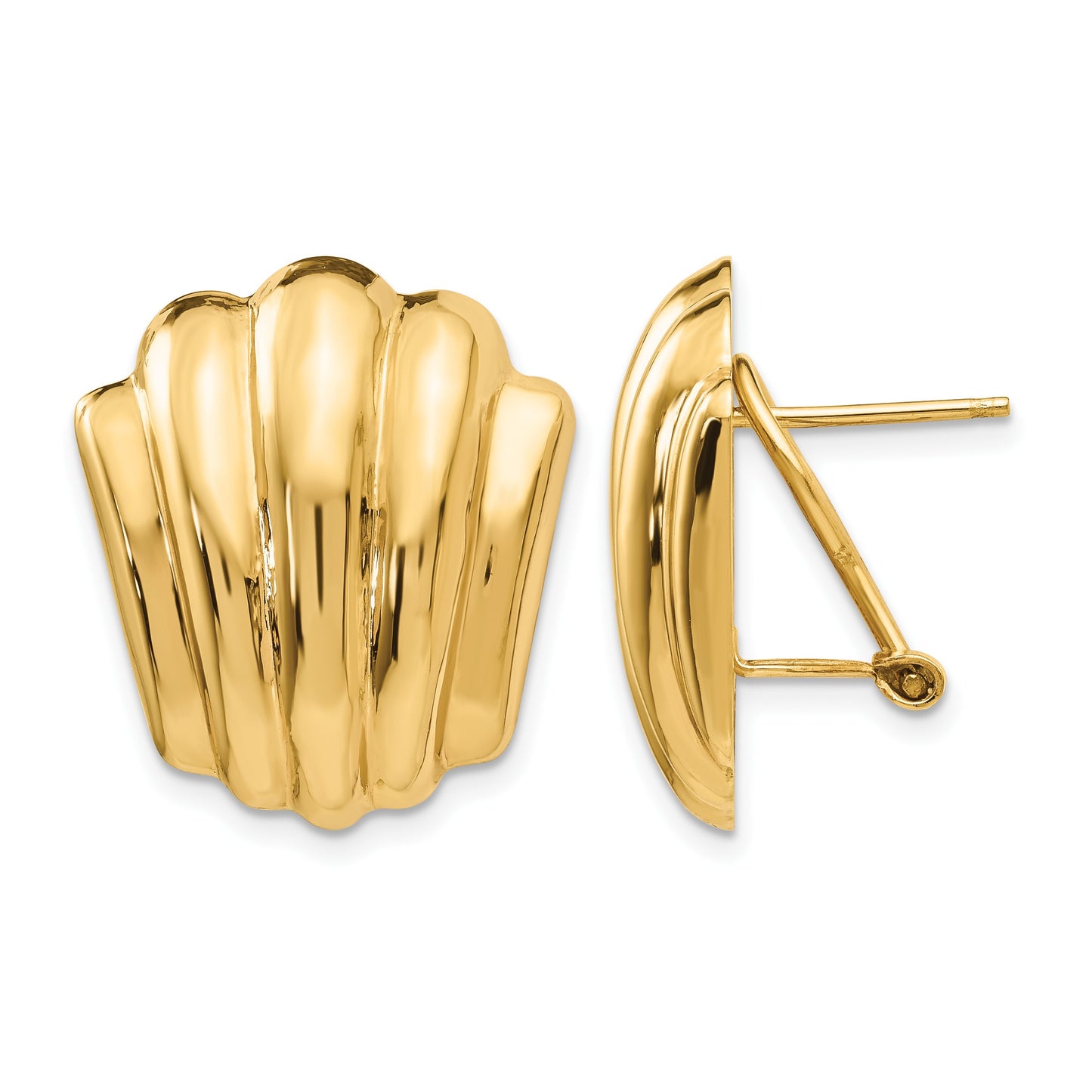 14k Polished Fancy Ribbed Omega Back Post Earrings