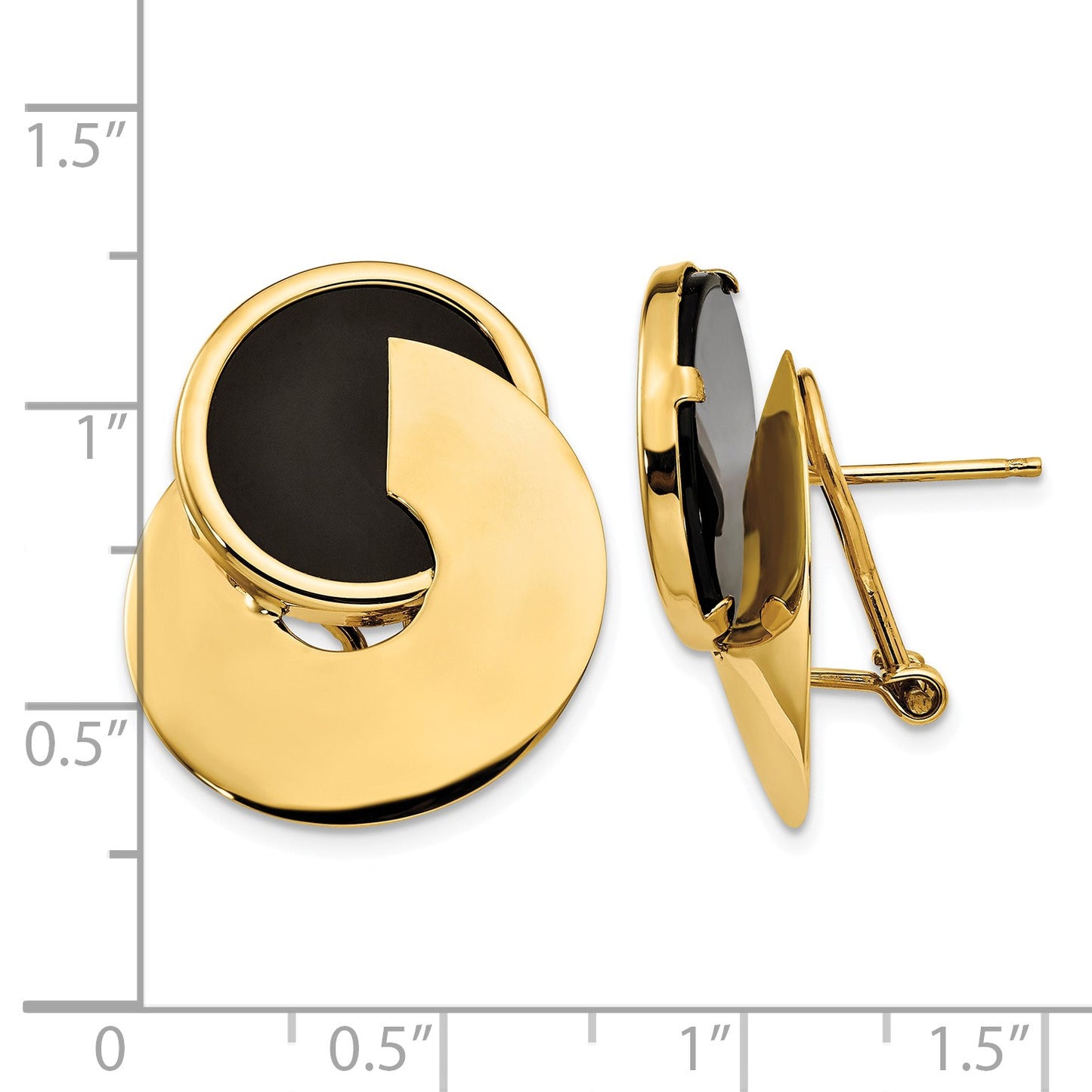 14k Black Onyx Fancy Contemporary Omega Back Earrings