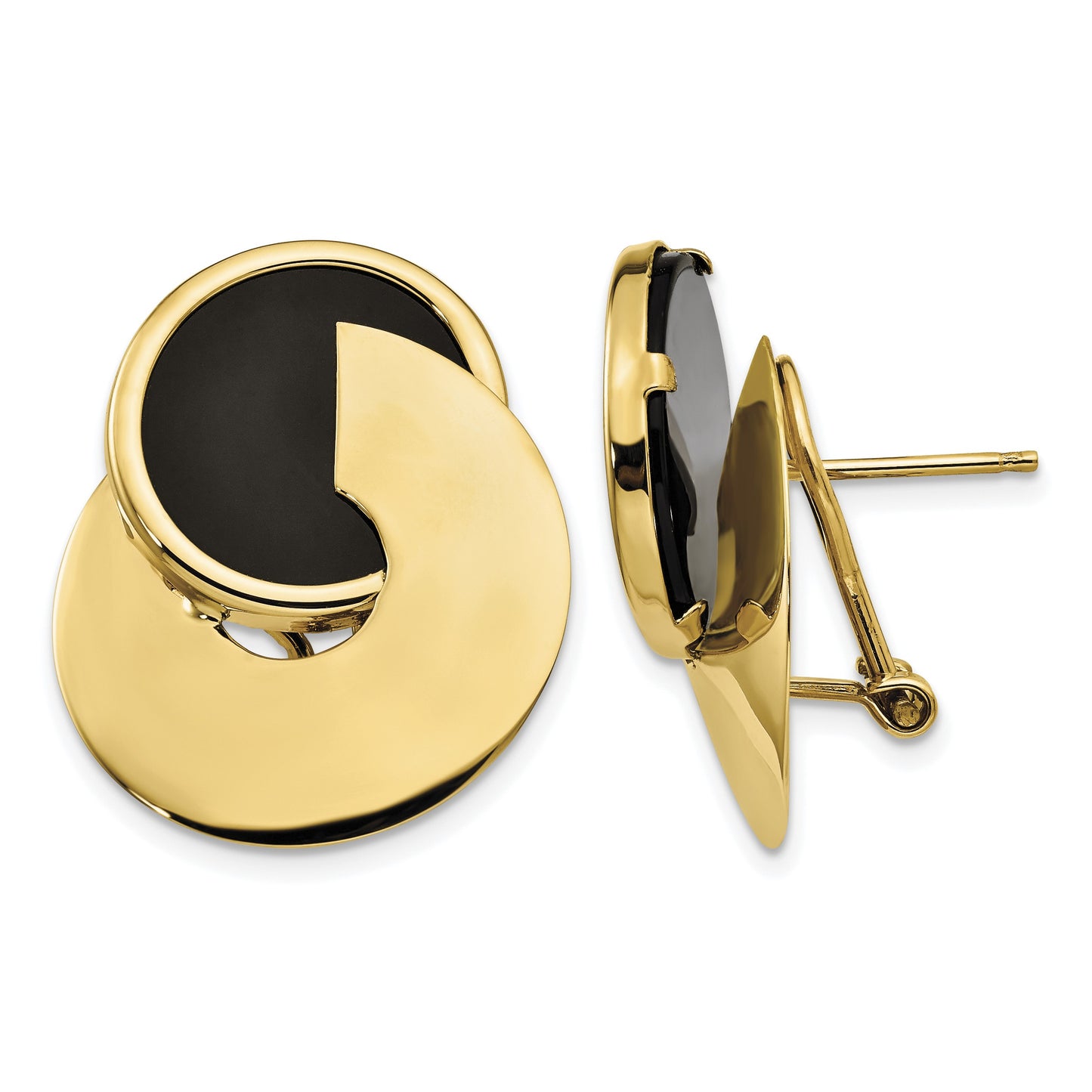 14k Black Onyx Fancy Contemporary Omega Back Earrings