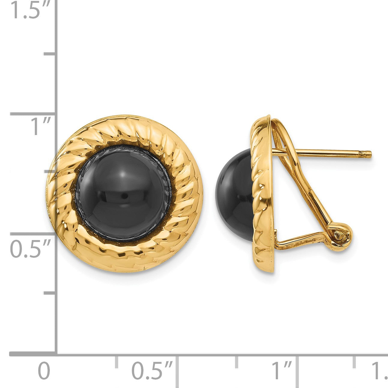 14k Black Onyx Cabochon Fancy 16mm Omega Back Earrings