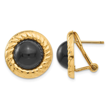 14k Black Onyx Cabochon Fancy 16mm Omega Back Earrings