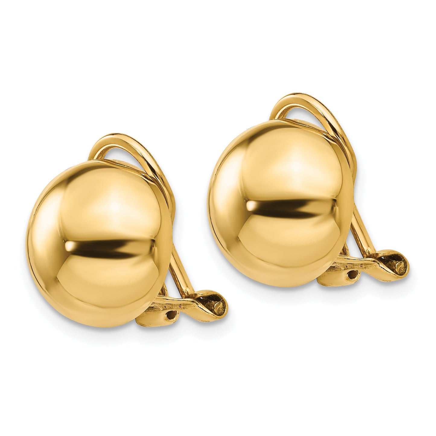 14k 12mm Polished Half Ball Omega Back Non-pierced Earrings