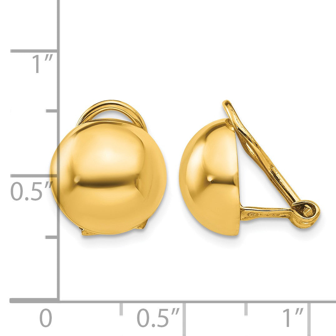 14k 12mm Polished Half Ball Omega Back Non-pierced Earrings