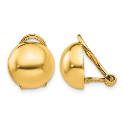 14k 12mm Polished Half Ball Omega Back Non-pierced Earrings