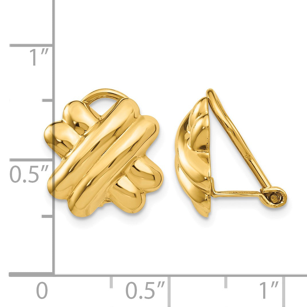 14k 14mm Polished X Omega Back Non-pierced Earrings
