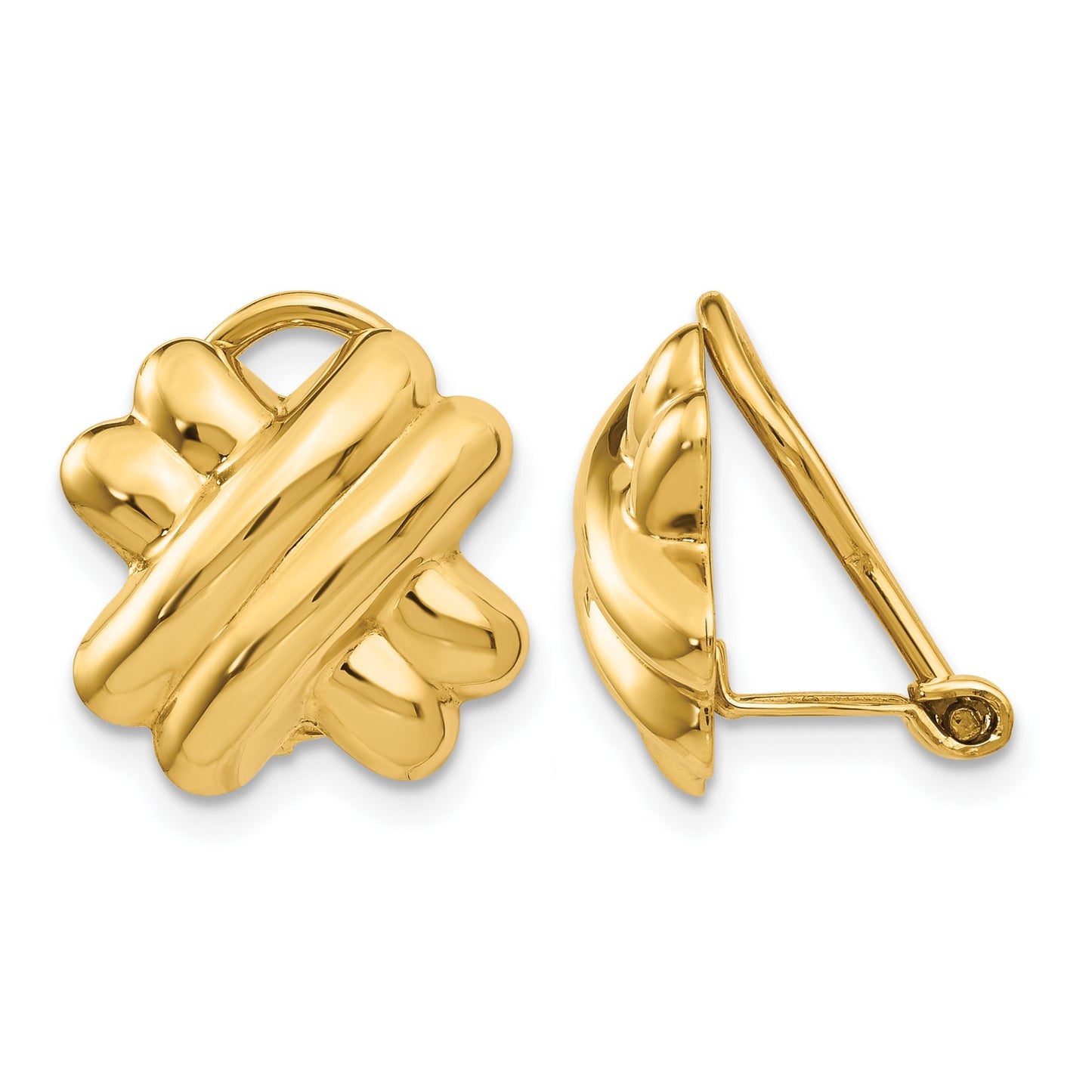 14k 14mm Polished X Omega Back Non-pierced Earrings