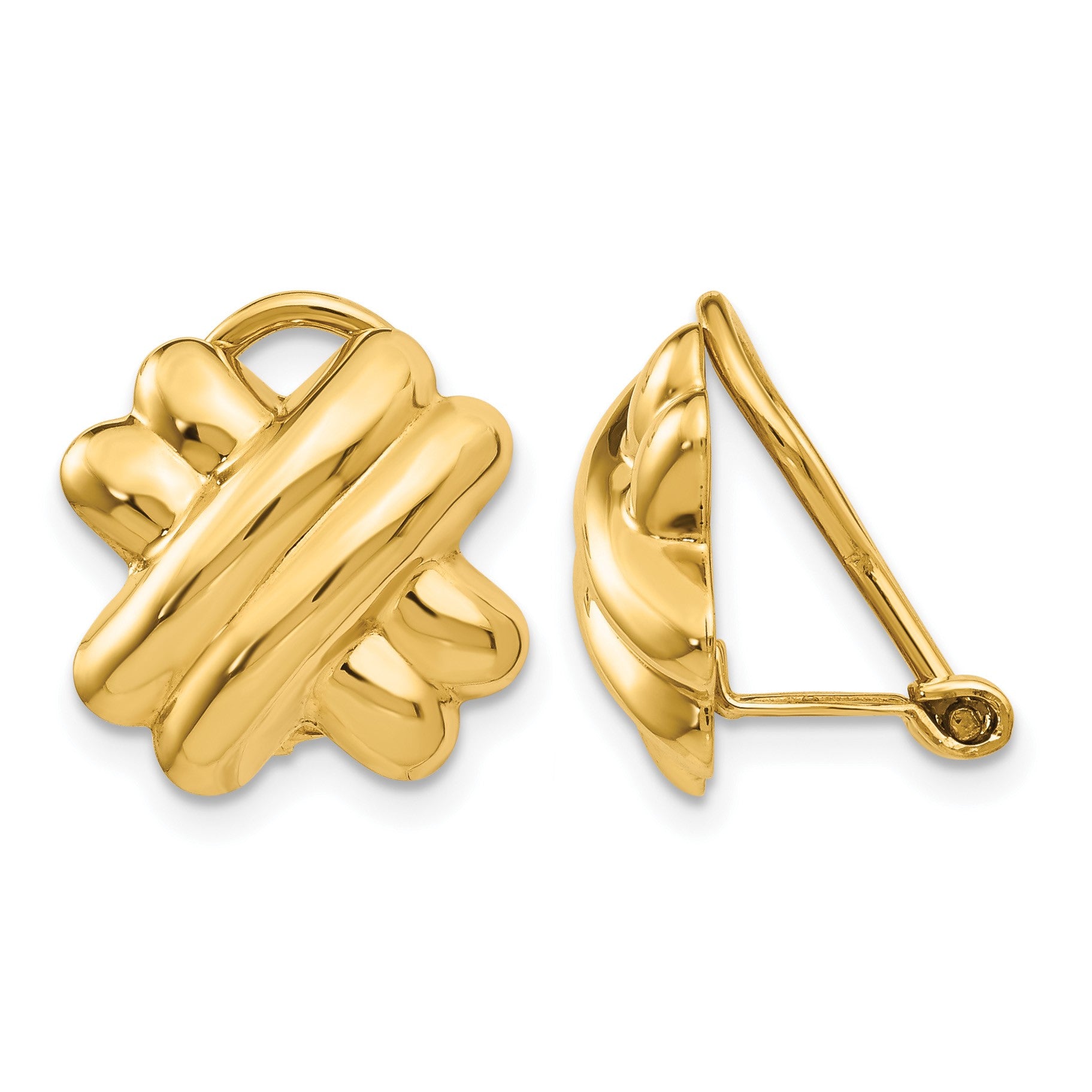 14k 14mm Polished X Omega Back Non-pierced Earrings