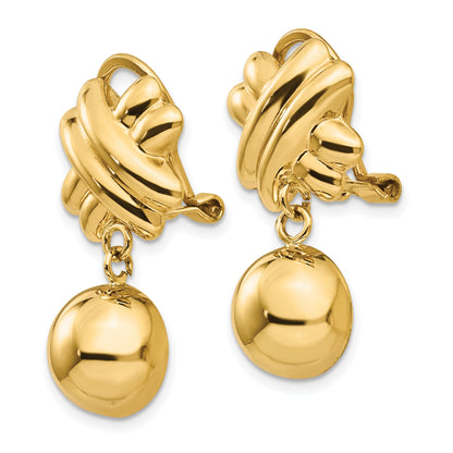 14k Fancy X and Half Ball Dangle Omega Back Non-pierced Earrings