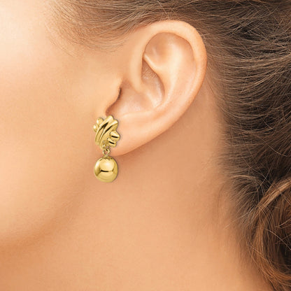 14k Fancy X and Half Ball Dangle Omega Back Non-pierced Earrings