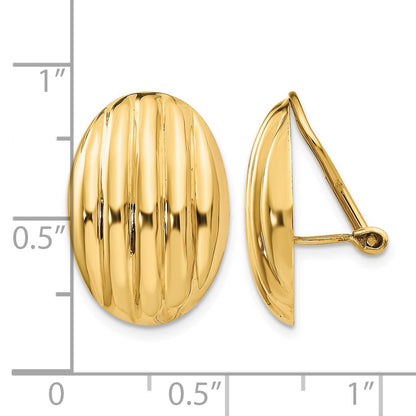 14k 14x19mm Oval Polished Fancy Ribbed Omega Back Non-pierced Earrings