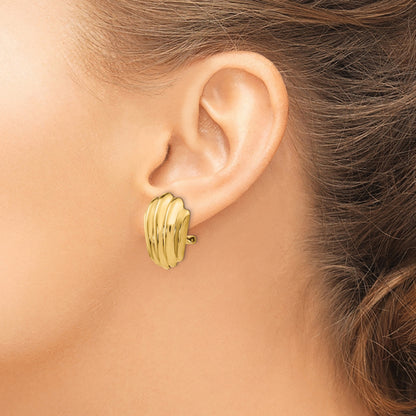 14k Polished Fancy Ribbed Omega Back Non-pierced Earrings