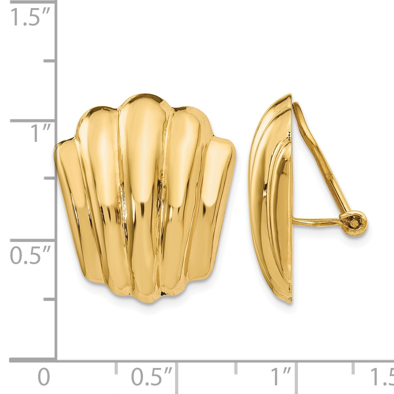 14k Polished Fancy Ribbed Omega Back Non-pierced Earrings