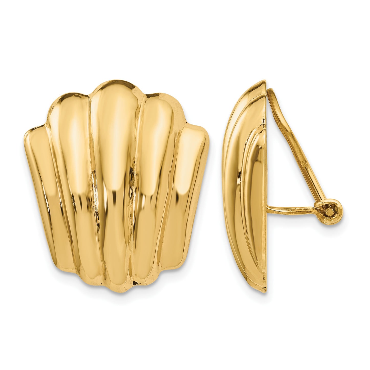 14k Polished Fancy Ribbed Omega Back Non-pierced Earrings