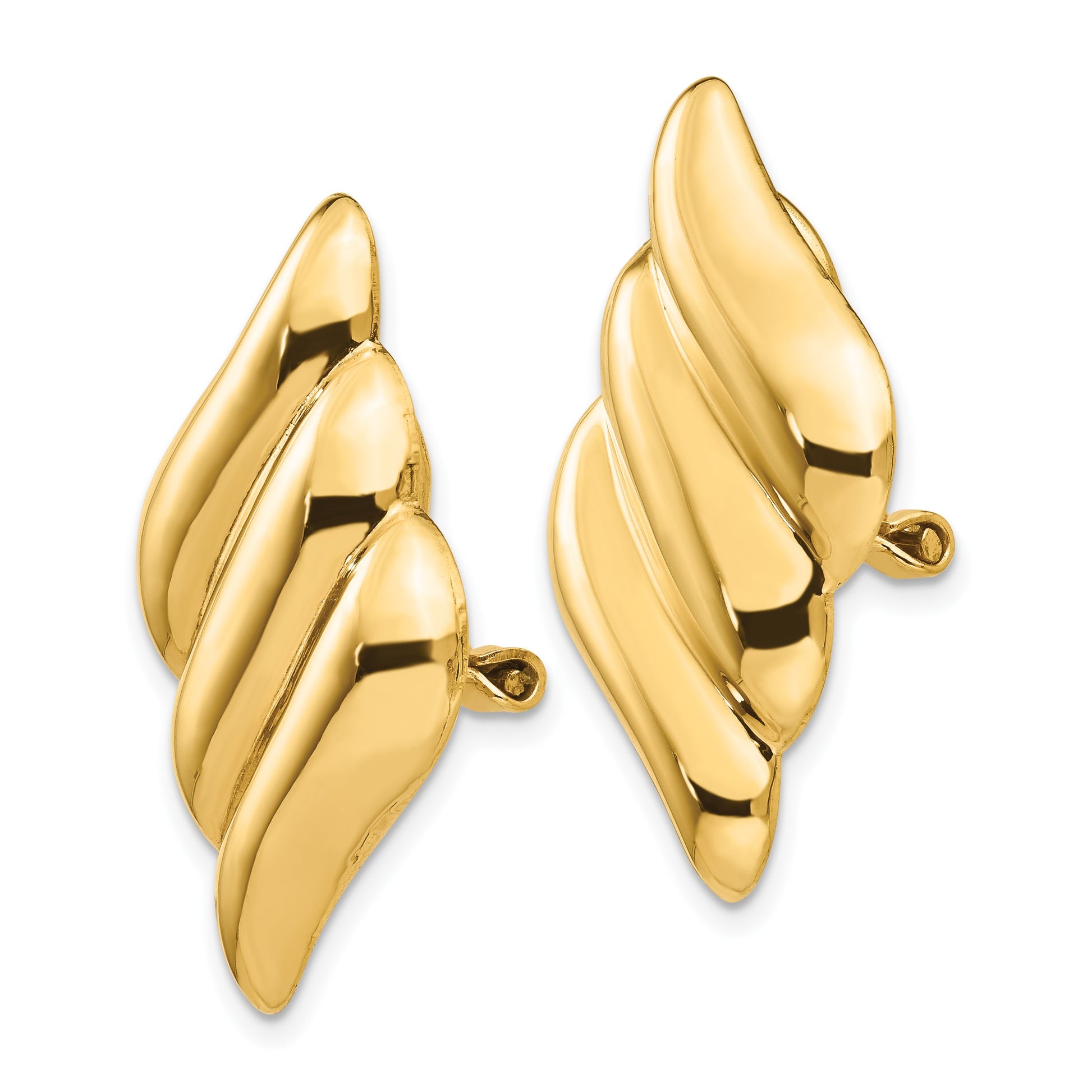 14k Diagonal Ribbed Omega Back Non-pierced Earrings