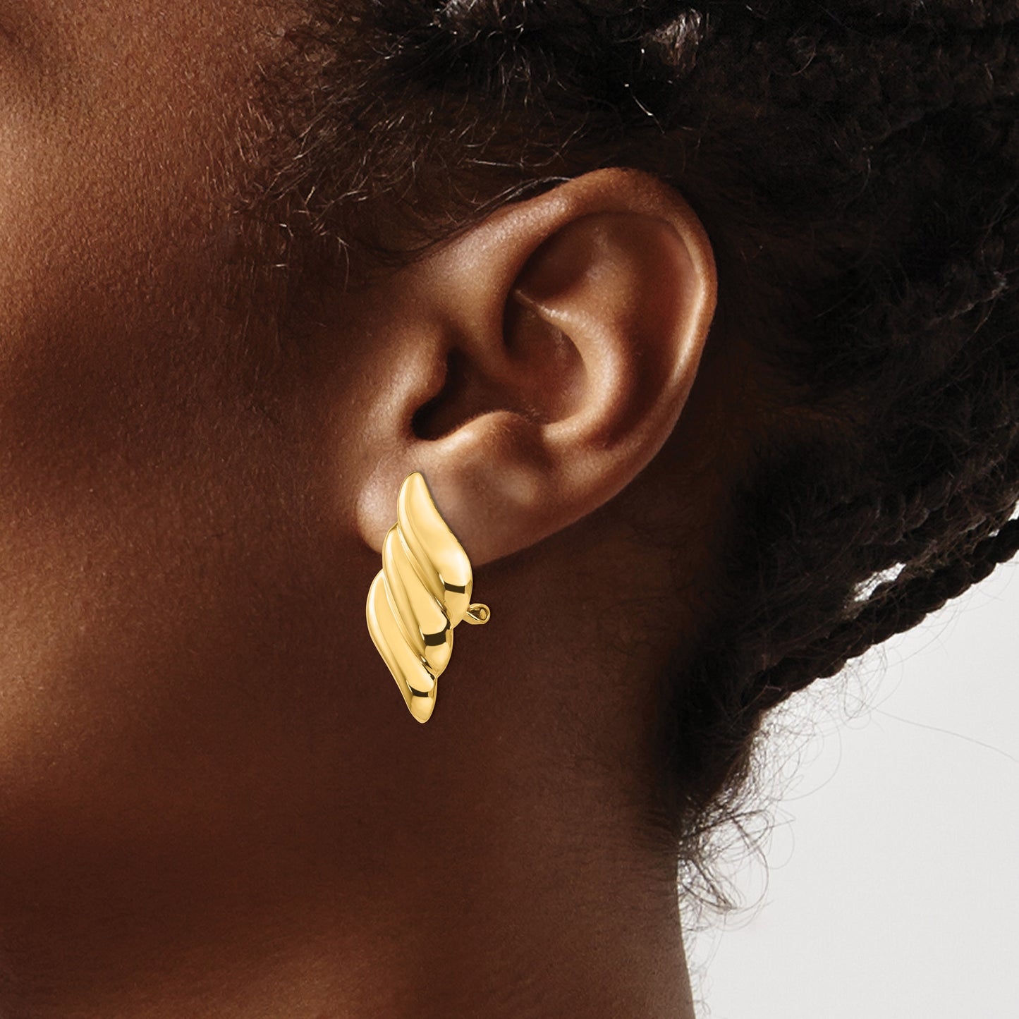 14k Diagonal Ribbed Omega Back Non-pierced Earrings