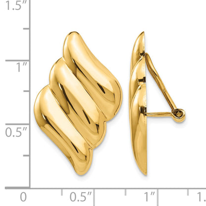 14k Diagonal Ribbed Omega Back Non-pierced Earrings