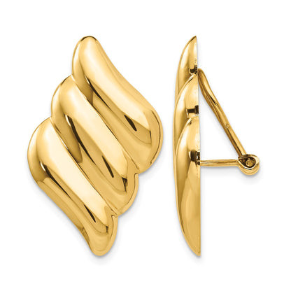 14k Diagonal Ribbed Omega Back Non-pierced Earrings
