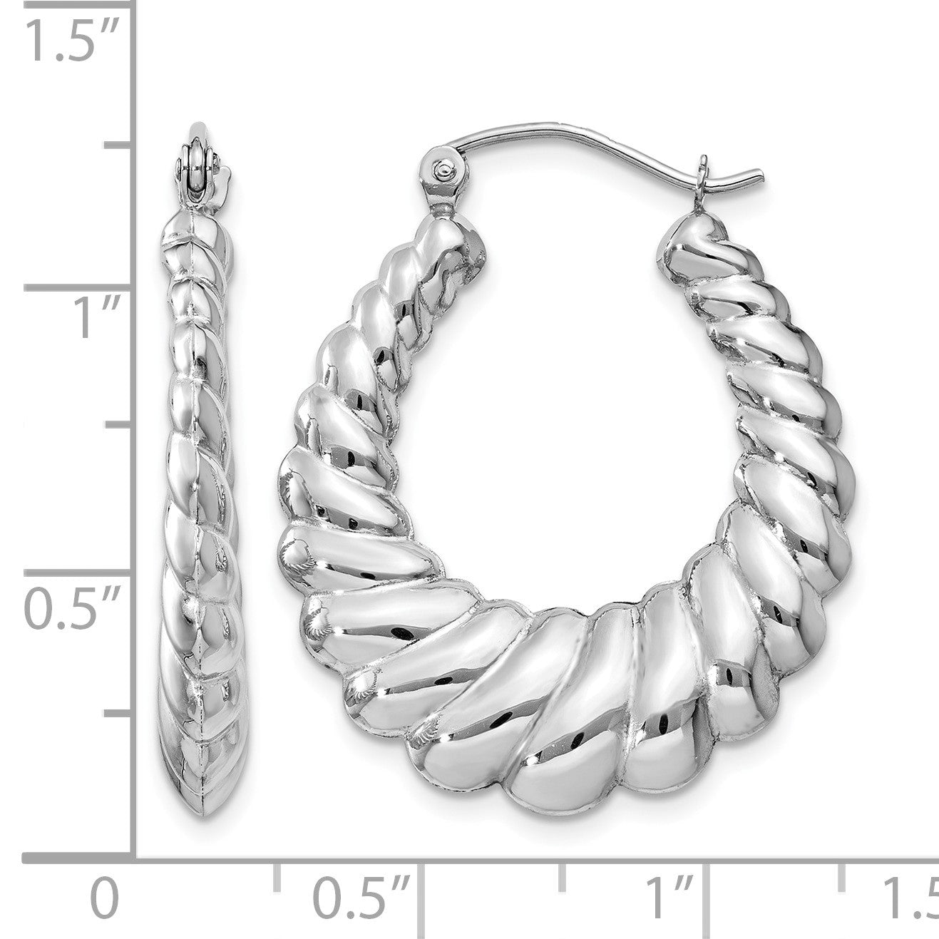 14k White Gold Polished Scalloped Hoop Earrings