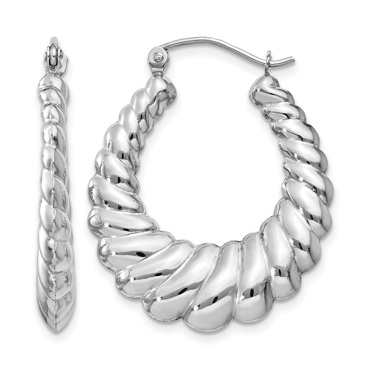 14k White Gold Polished Scalloped Hoop Earrings