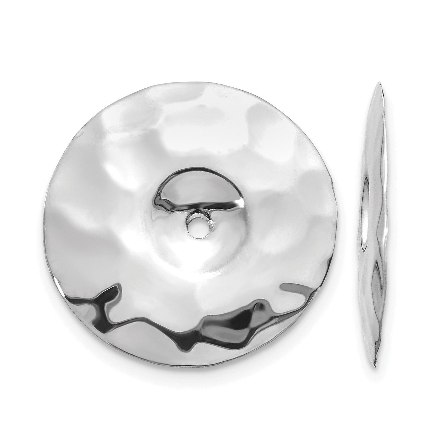 14k White Gold Polished Hammered Disc Earring Jackets