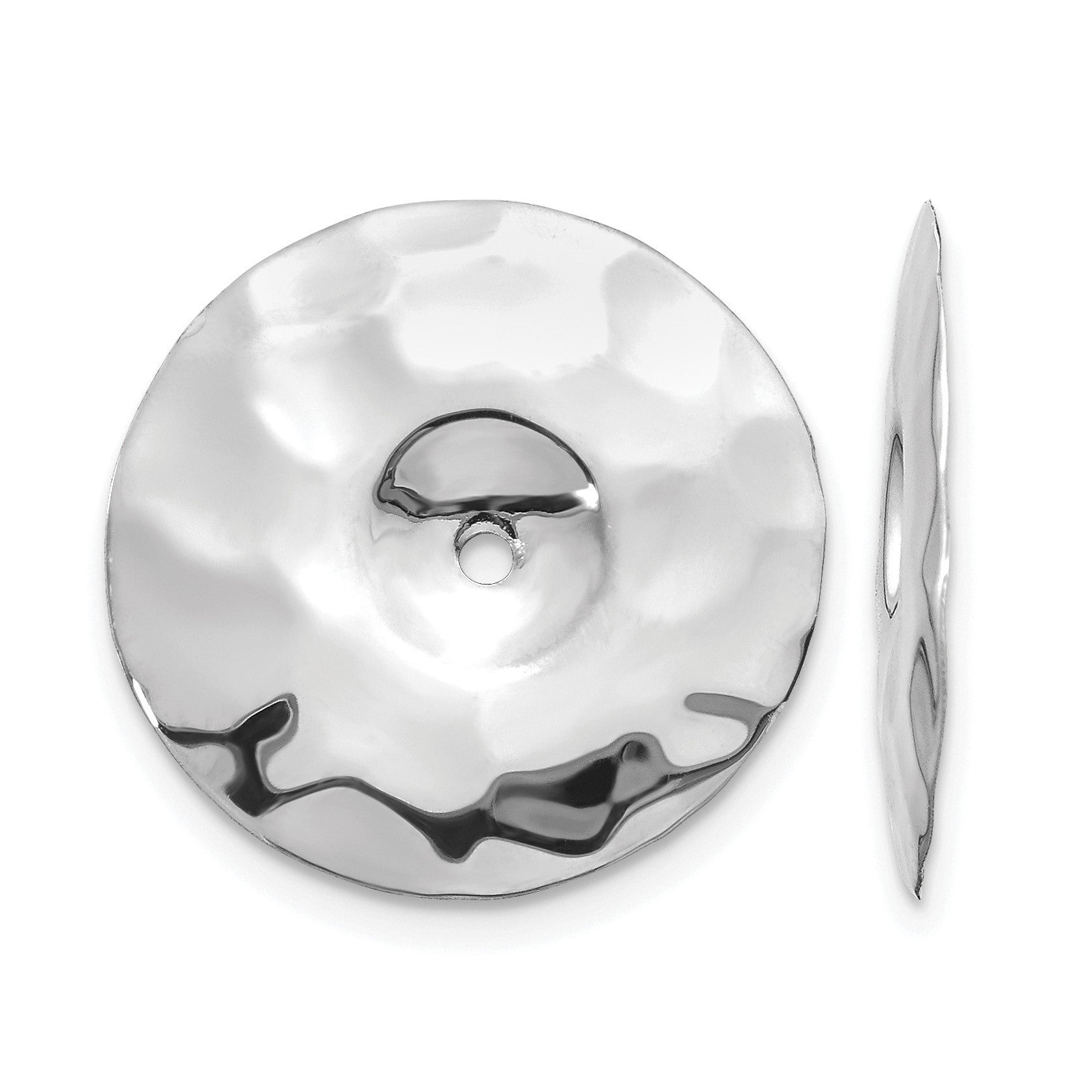 14k White Gold Polished Hammered Disc Earring Jackets