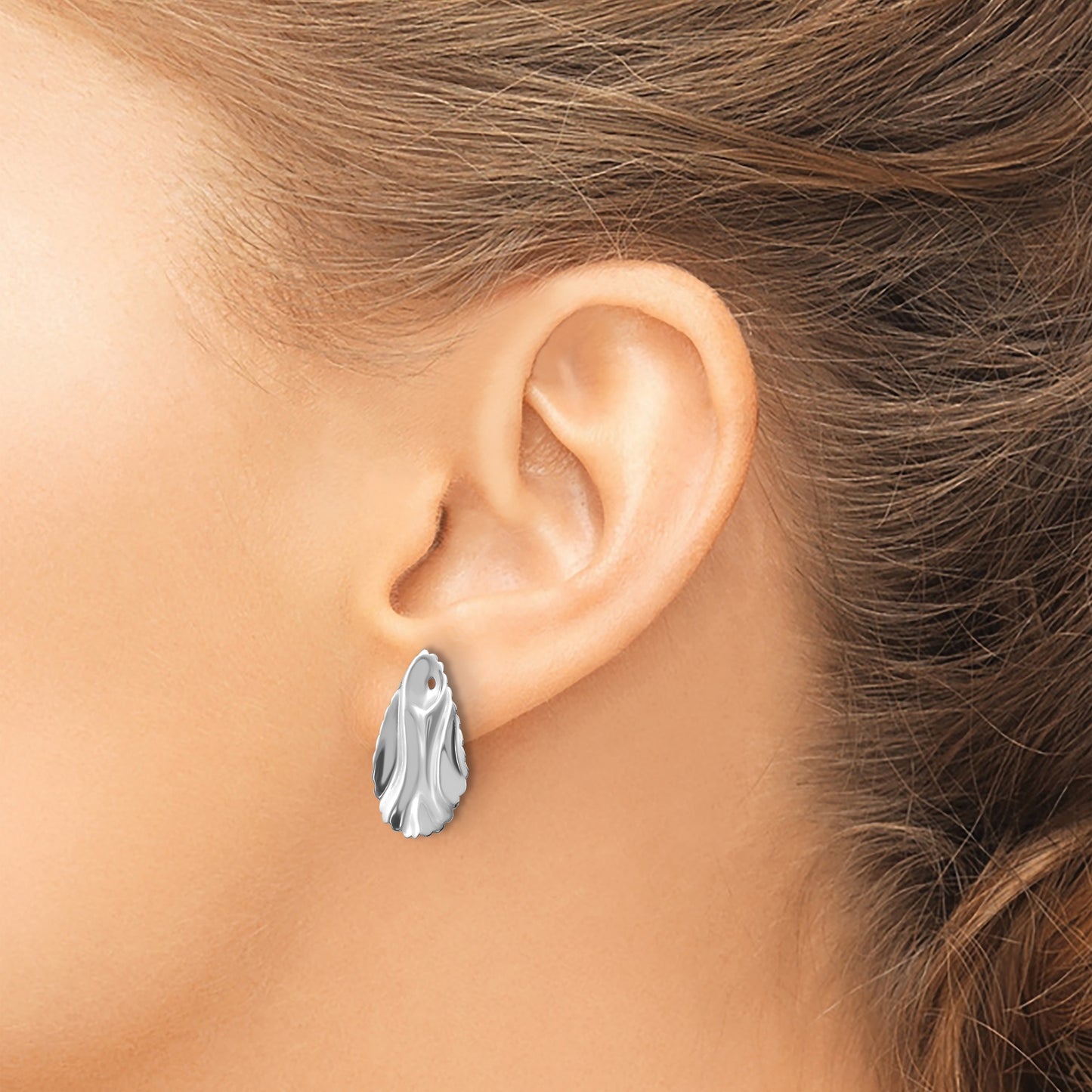 14k White Gold Polished Hammered Oval Earring Jackets