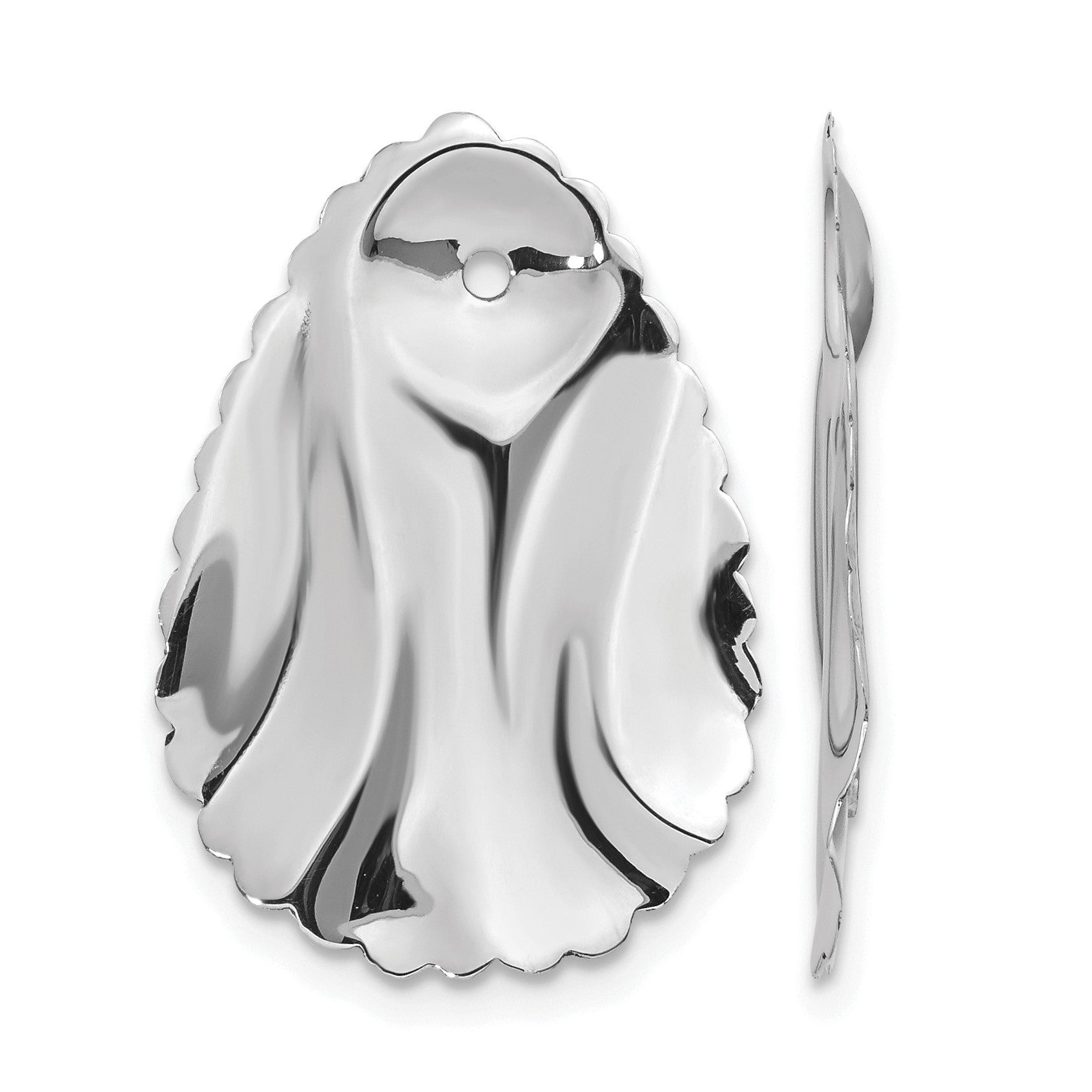 14k White Gold Polished Hammered Oval Earring Jackets