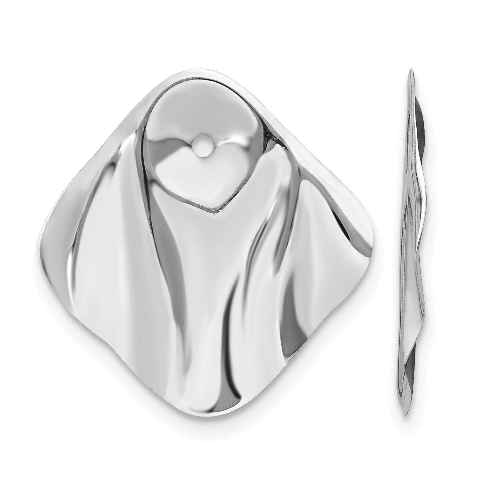 14k White Gold Polished Hammered Square Earring Jackets