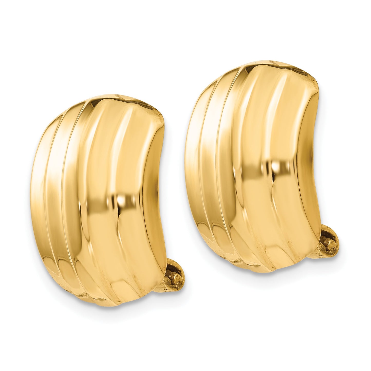 14k 12x17mm Polished Ribbed Omega Back Non-pierced Earrings