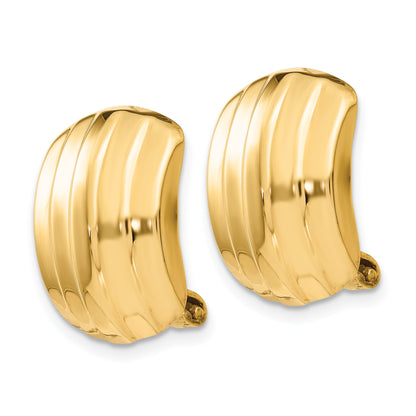 14k 12x17mm Polished Ribbed Omega Back Non-pierced Earrings