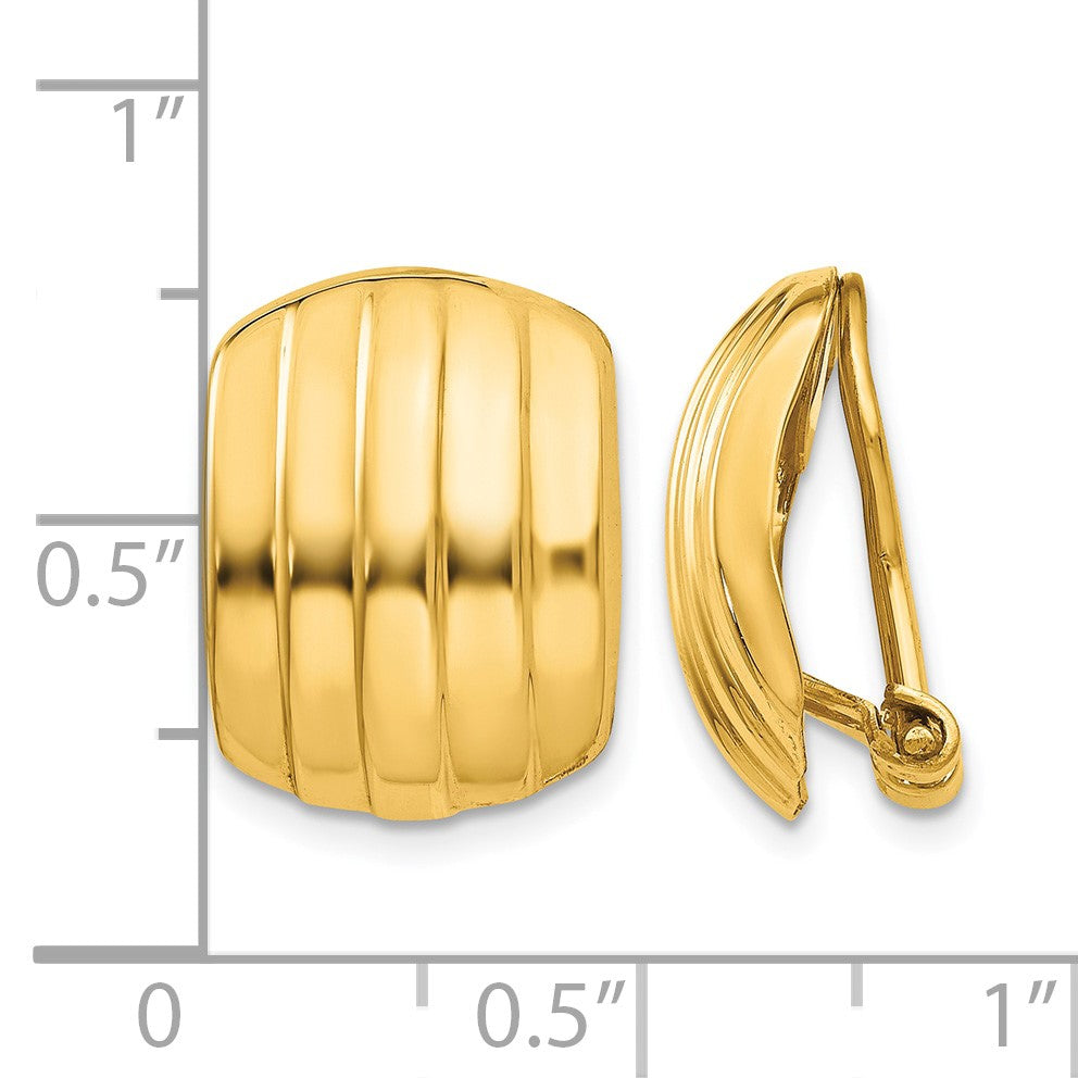 14k 12x17mm Polished Ribbed Omega Back Non-pierced Earrings