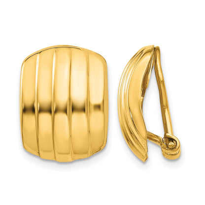 14k 12x17mm Polished Ribbed Omega Back Non-pierced Earrings